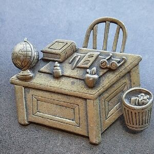 JJ Jonette Vintage 80s Teacher Desk Brass Brooch Pin